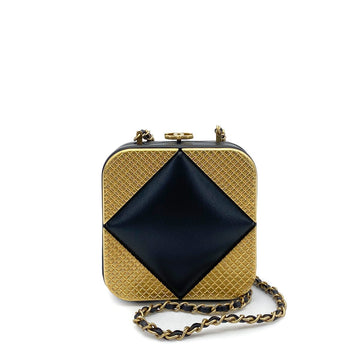 CHANEL METAL PANEL CLUTCH CHAIN SHOULDER BAG GOLD BLACK LAMB SKIN 90261192