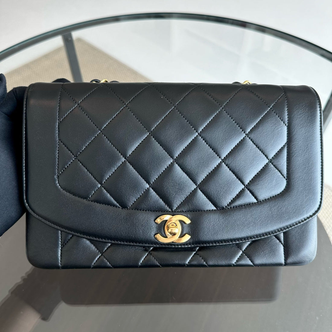 Diana Medium Vintage 24K Gold Quilted Lambskin Flap Black GHW No 2