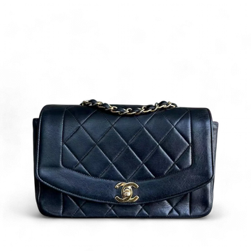 Diana Small 23CM Vintage Quilted Lambskin Black Golden Hardware Series 2