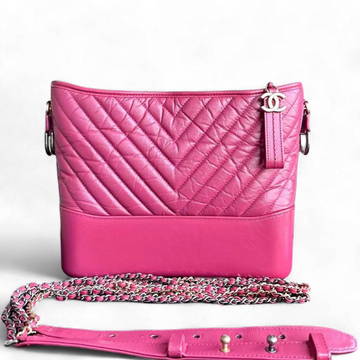 Gabrielle Medium 27CM Chevron Calfskin Hot Pink Two-tone Hardware