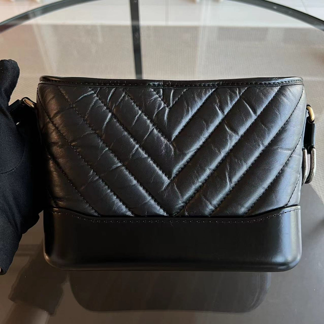 Gabrielle Small Hobo Chevron Calfskin Black GHW No 26