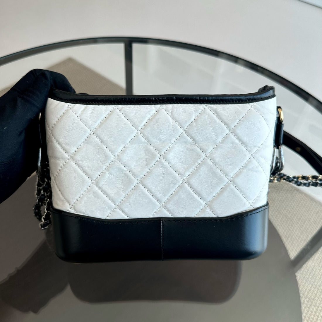 Gabrielle Small Hobo Quilted Aged Calfskin White Black No 23