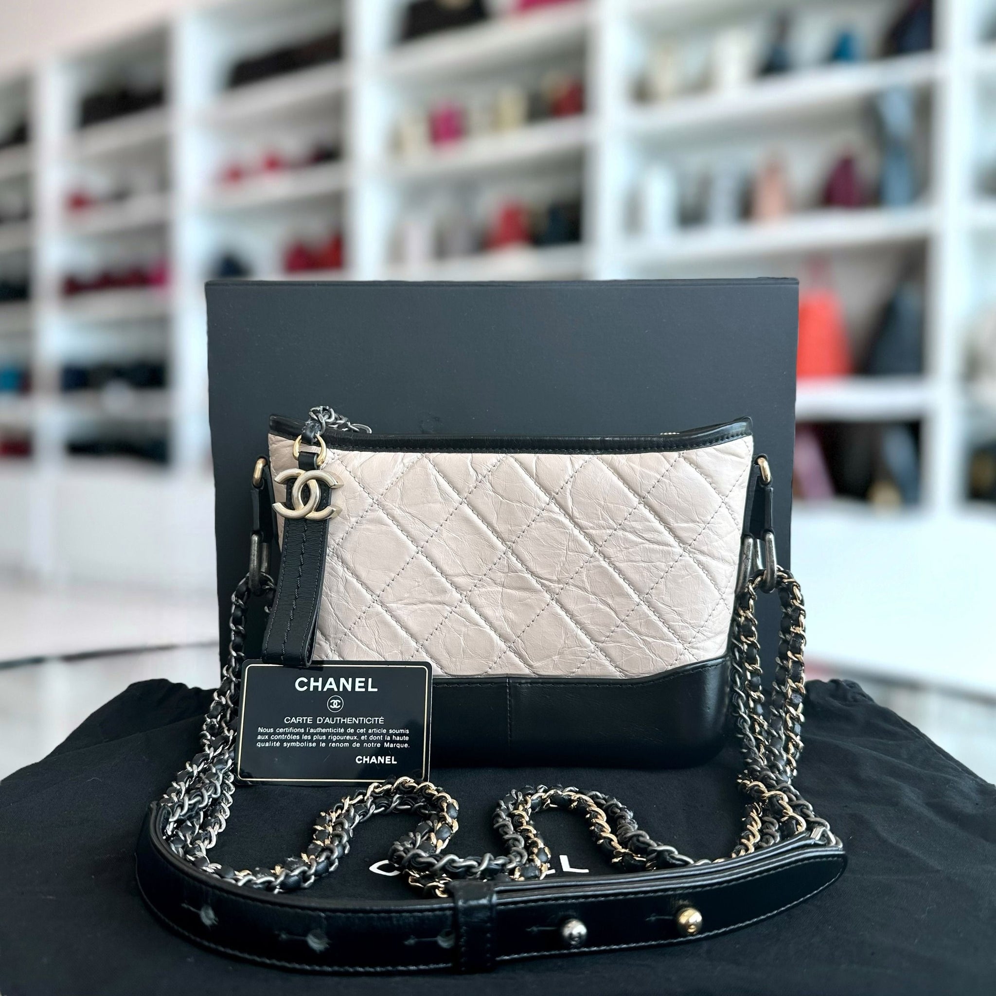 Gabrielle Small Hobo Quilted Calfskin Beige Black No 24