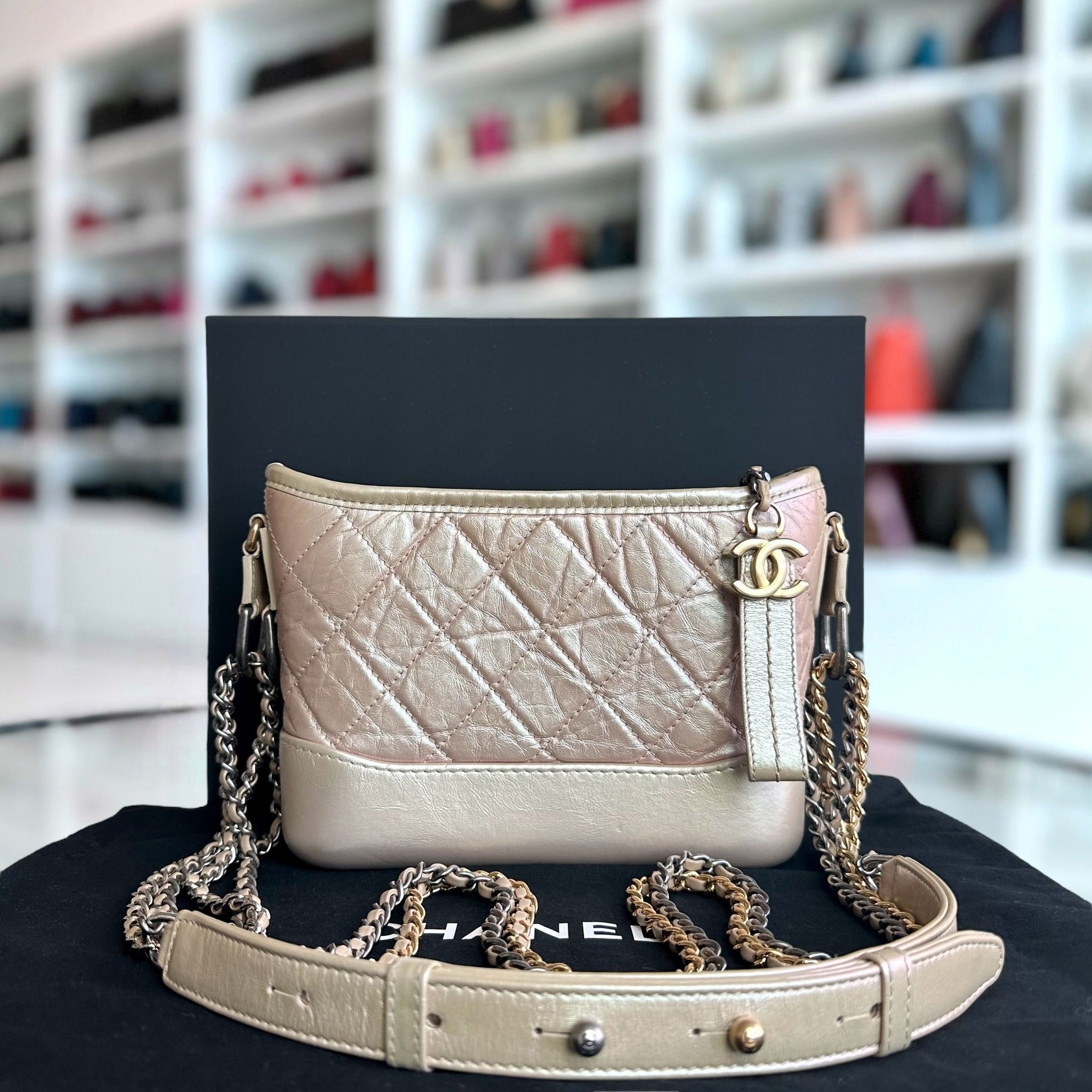 Gabrielle Small Hobo Quilted Calfskin Iridescent Pink GHW No 27