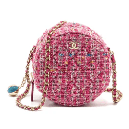 Chanel Round Clutch with Chain Tweed Pink/Multicolour LGHW