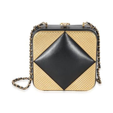 Chanel Black Lambskin Gold Metal Square CC Clutch