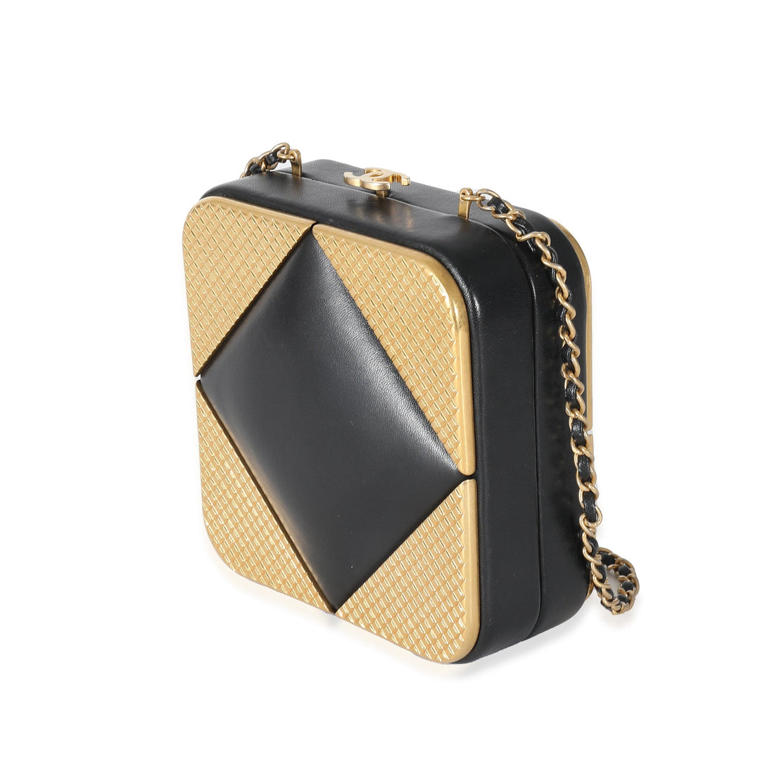 Chanel Black Lambskin Gold Metal Square CC Clutch