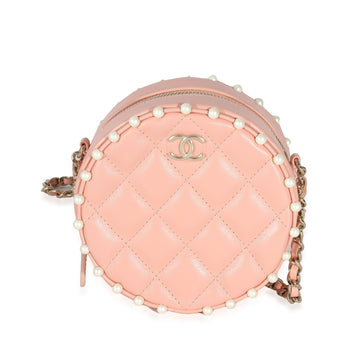 Chanel Pink Quilted Calfskin Pearl Round Clutch With Chain