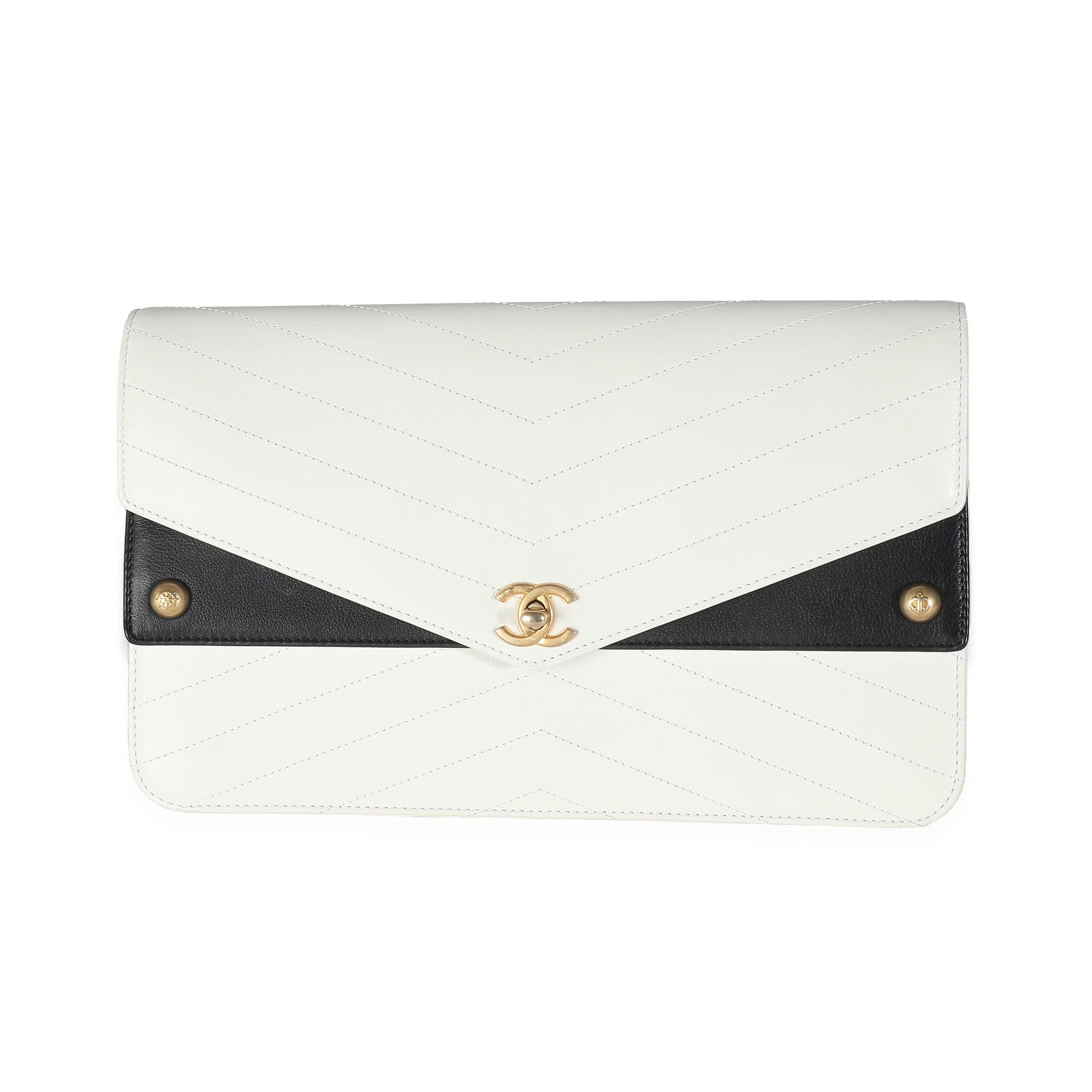 Chanel White Chevron Calfskin Casual Trip Flap Clutch