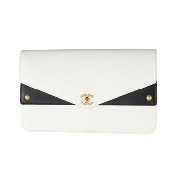 Chanel White Chevron Calfskin Casual Trip Flap Clutch