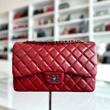 Jumbo Double Flap Lambskin Classic Flap Burgundy SHW No 15