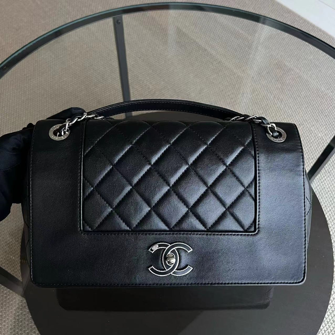 Mademoiselle Jumbo Quilted Lambskin Black Silver Hardware Series 23