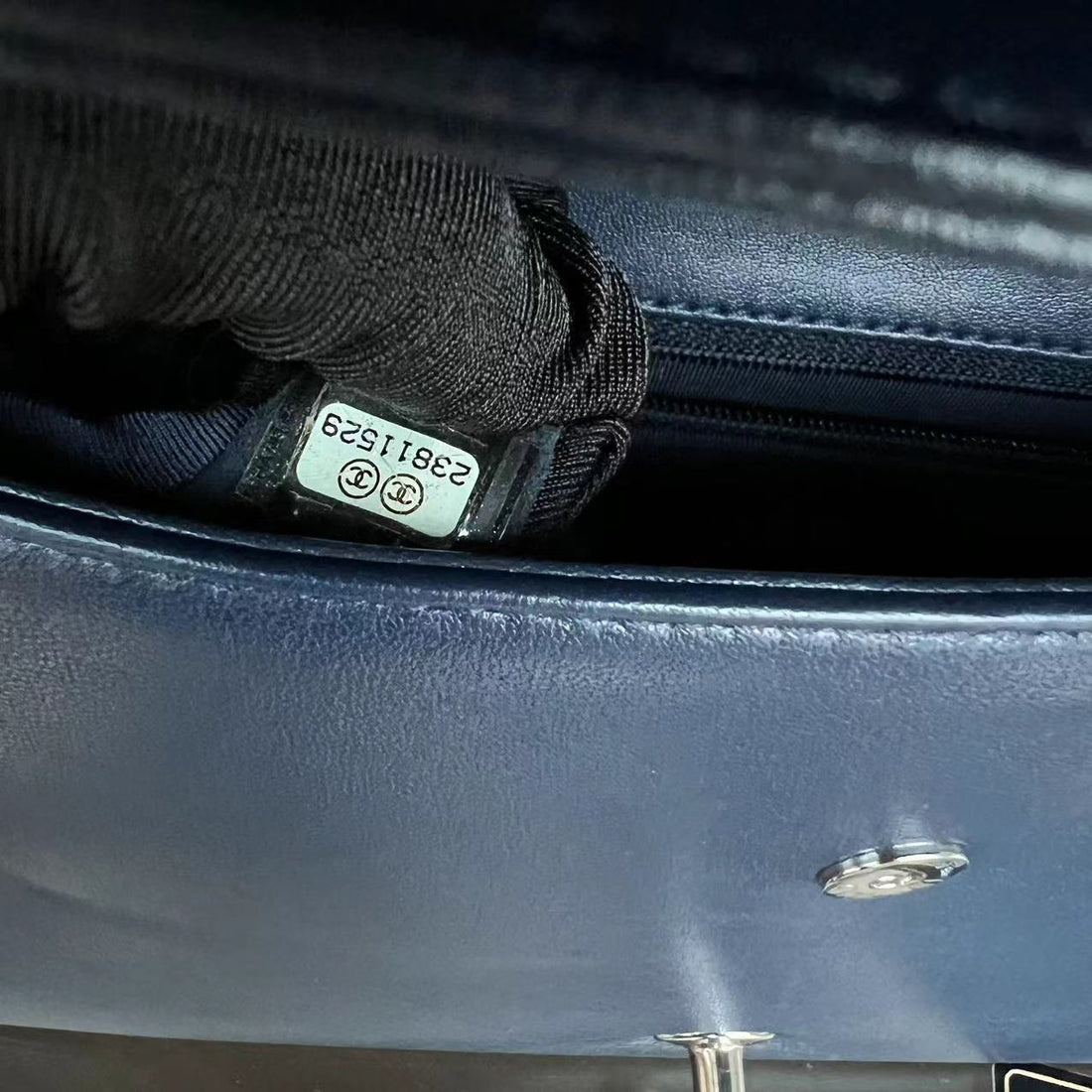 Mademoiselle Medium Seasonal Double Flap Calfskin Quilted Dark Navy Blue Series 23