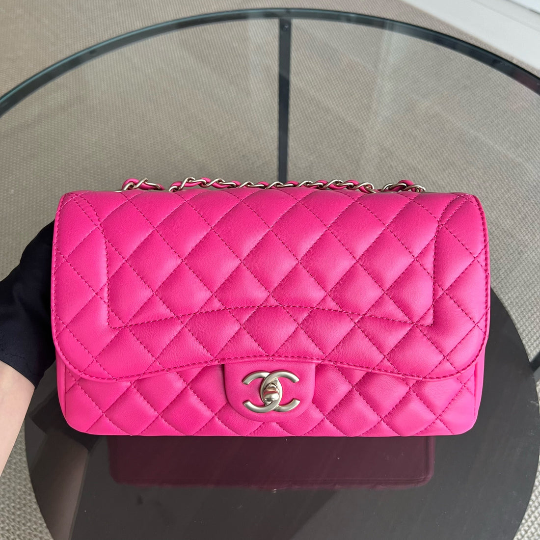 Chic Flap Mademoiselle Classic Flap 25CM Quilted Lambskin Hot Pink Golden Hardware Series 21