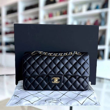 Double Flap Quilted Lambskin Black Golden Hardware Series 19