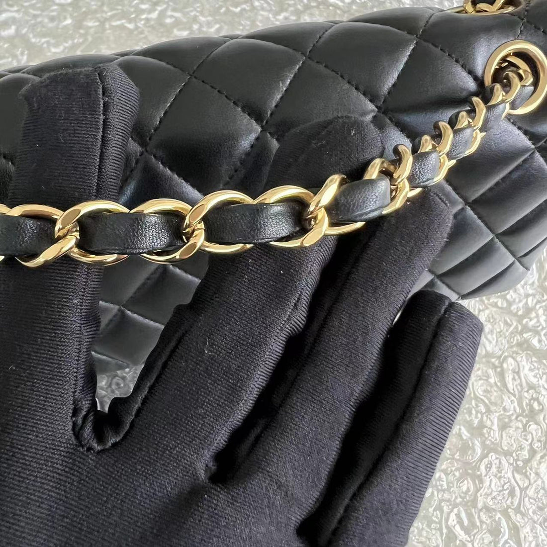 Double Flap Quilted Lambskin Black Golden Hardware Series 19