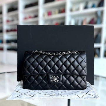 Double Flap Quilted Lambskin Black Silver Hardware Series 23