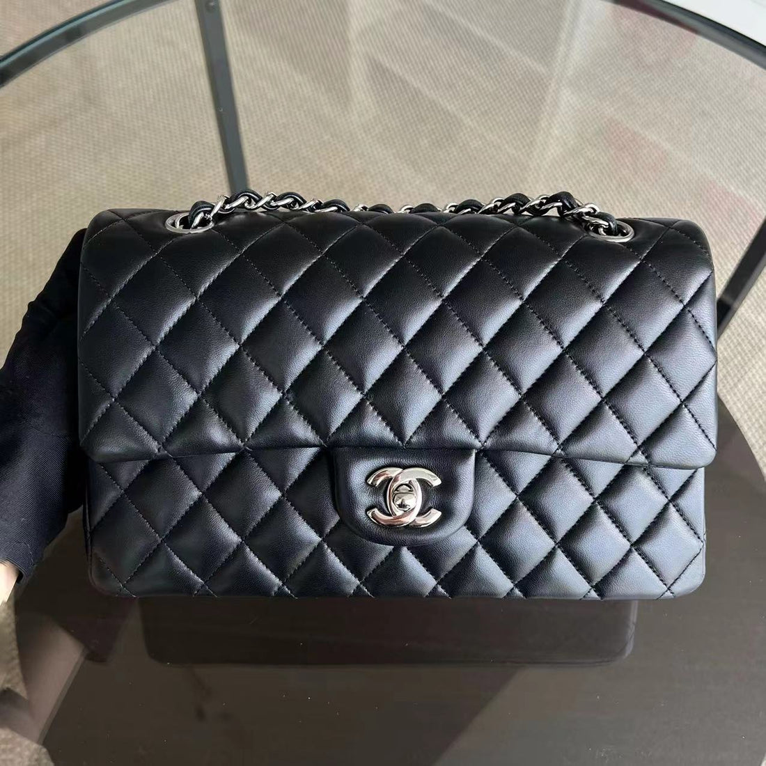 Double Flap Quilted Lambskin Black Silver Hardware Series 23