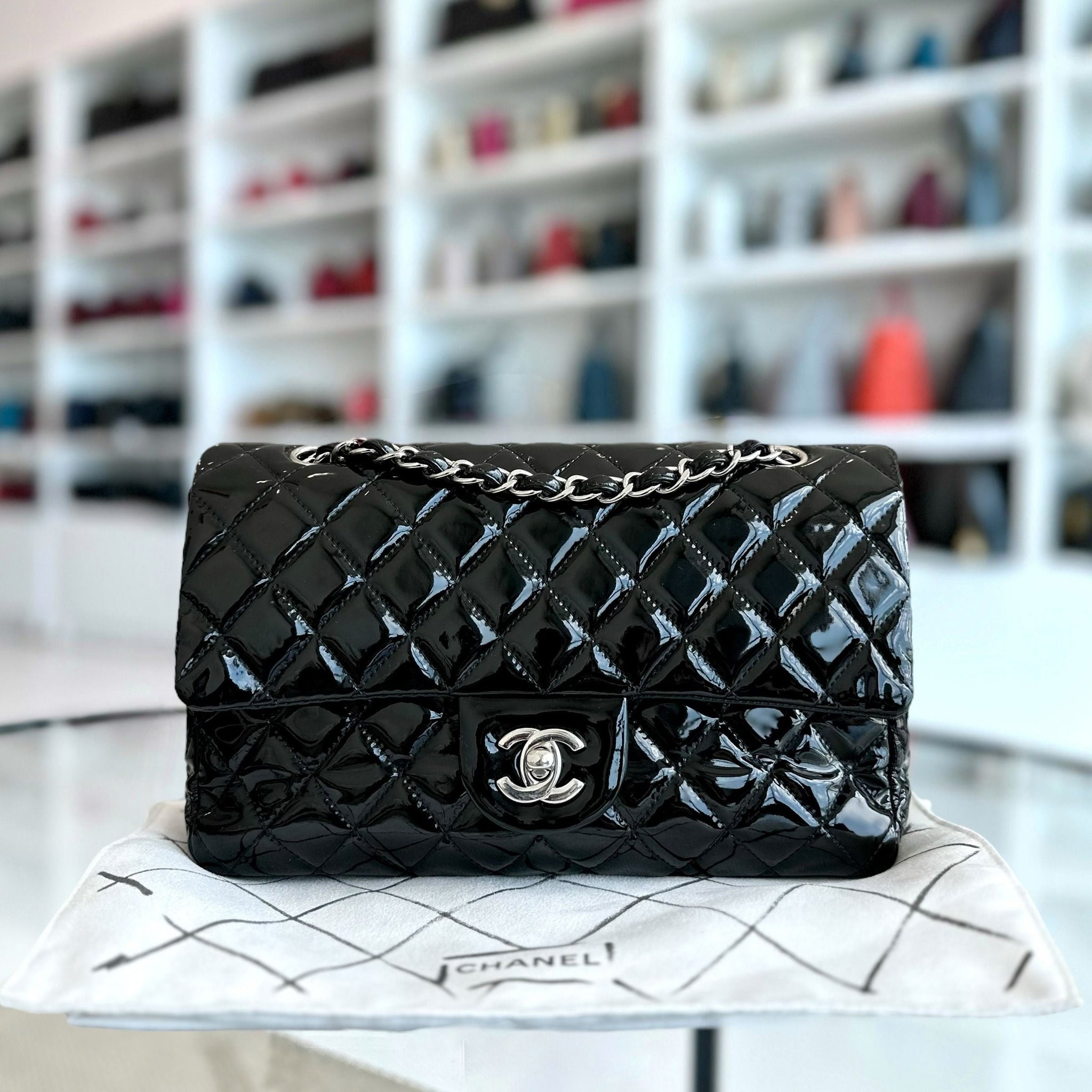 Patent Leather Quilted Black SHW No 18