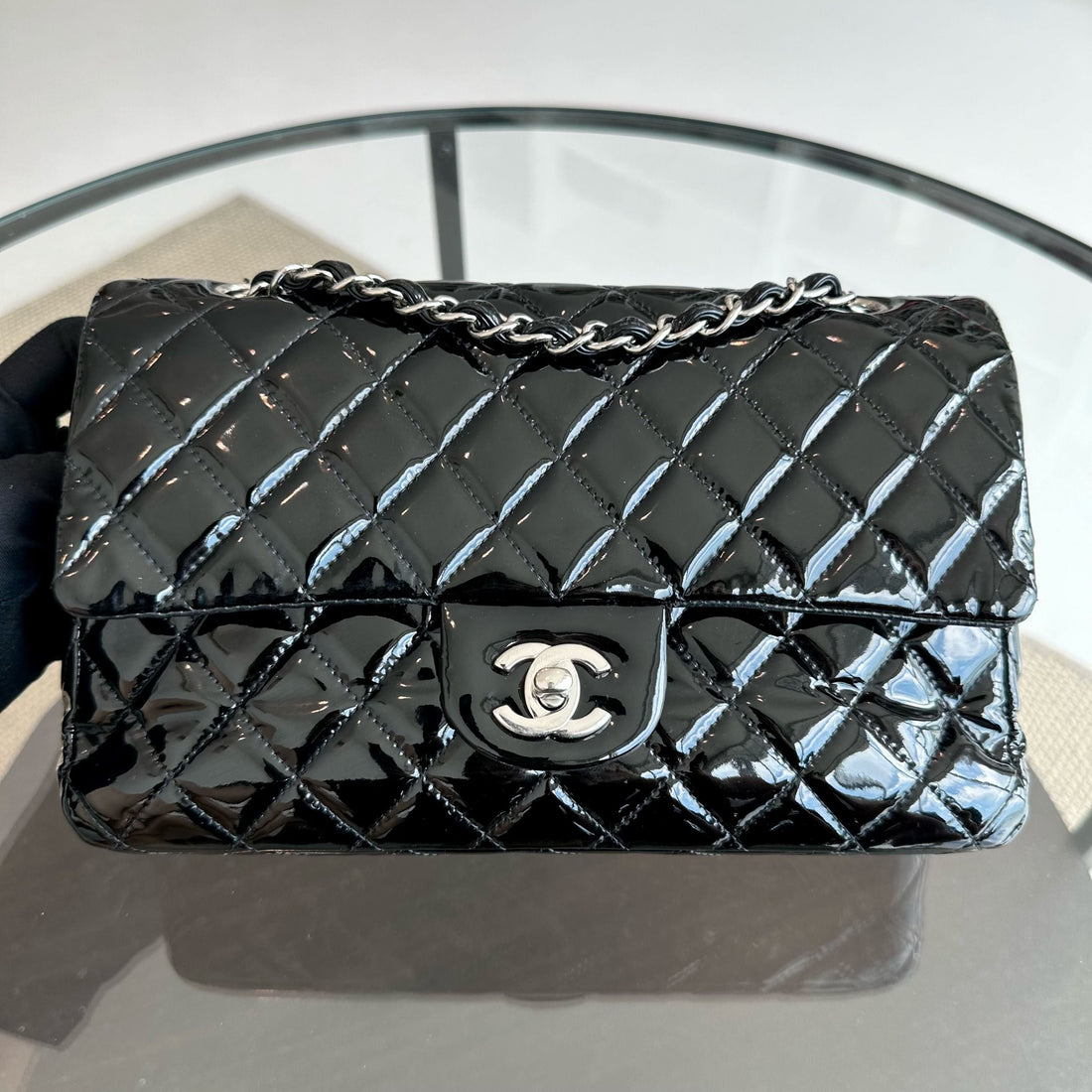 Patent Leather Quilted Black SHW No 18