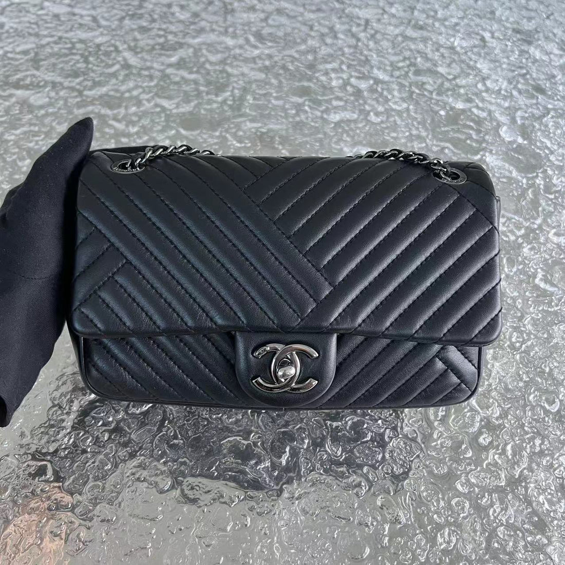 Mini Rectangular Classic Flap Crossing Lambskin Black Silver Hardware Series 21