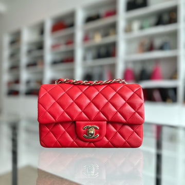 Mini Rectangular Classic Flap Lambskin Red GHW No 23