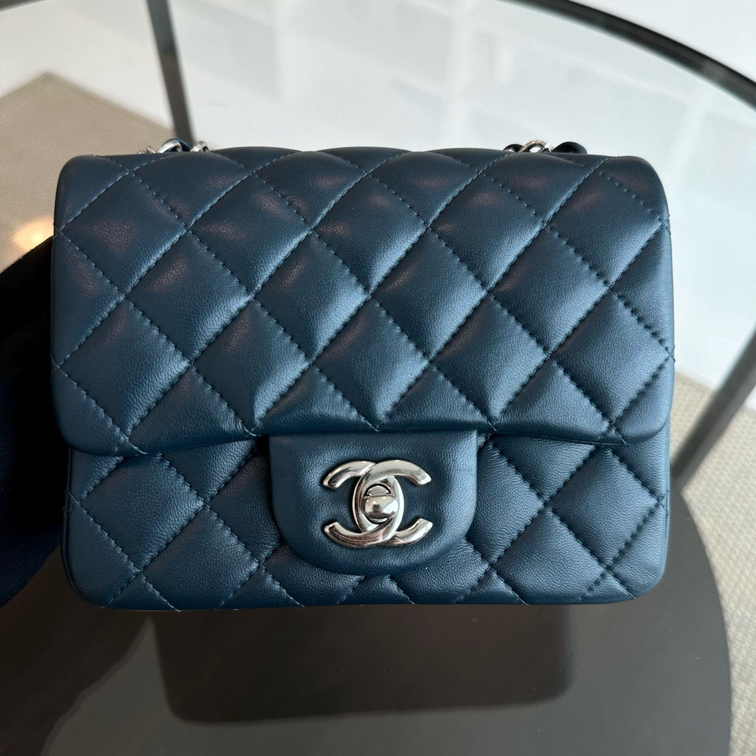 Mini Square Quilted Lambskin Dark Blue SHW No 26