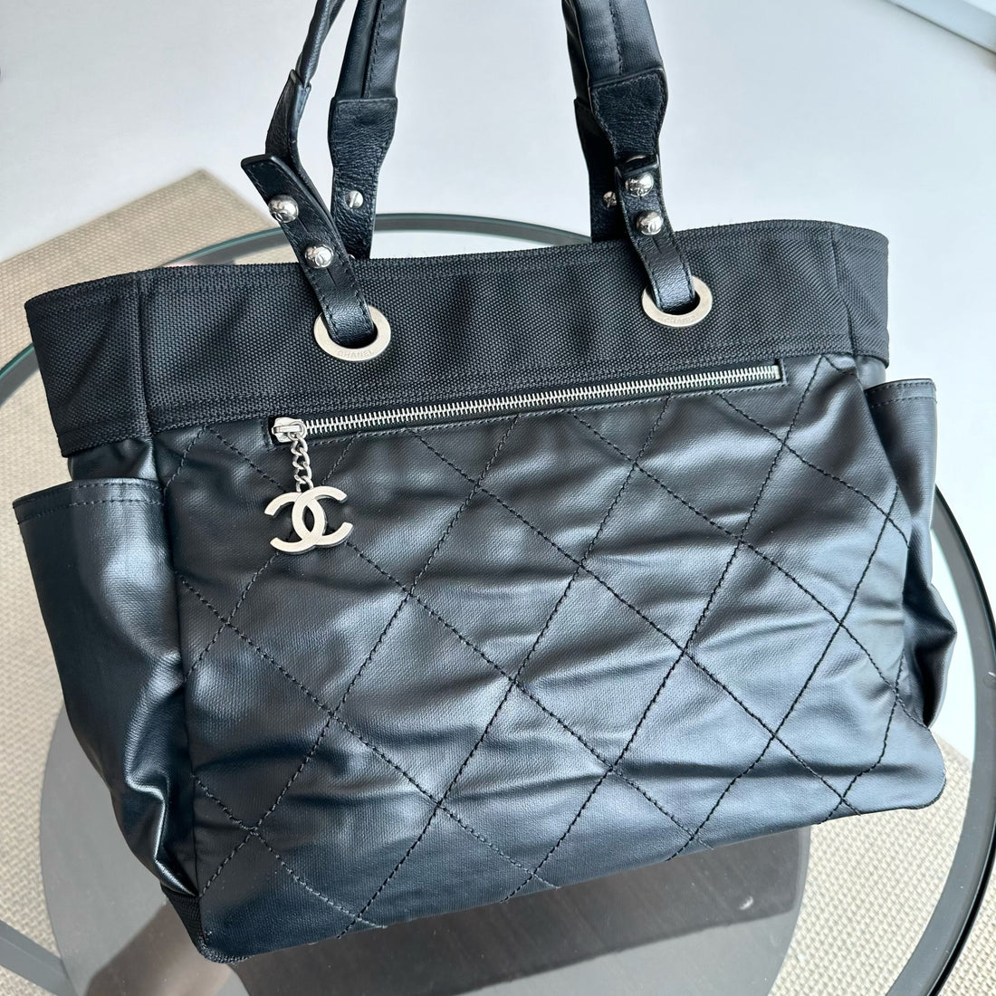 Paris Biarritz Quilted Tote with Pouch Black No 11