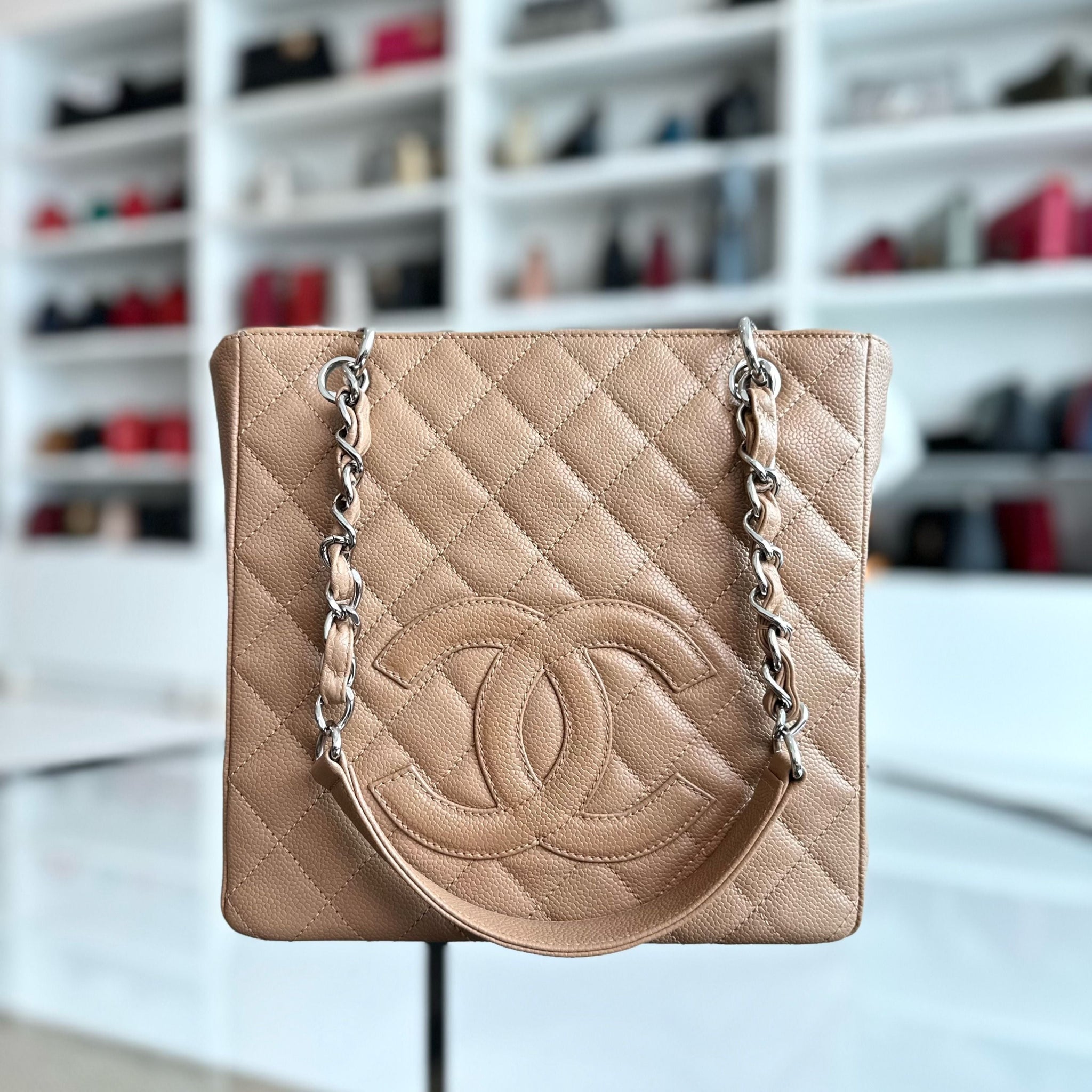 PST Caviar Petite Shopping Tote Dark Beige Brown SHW No 11