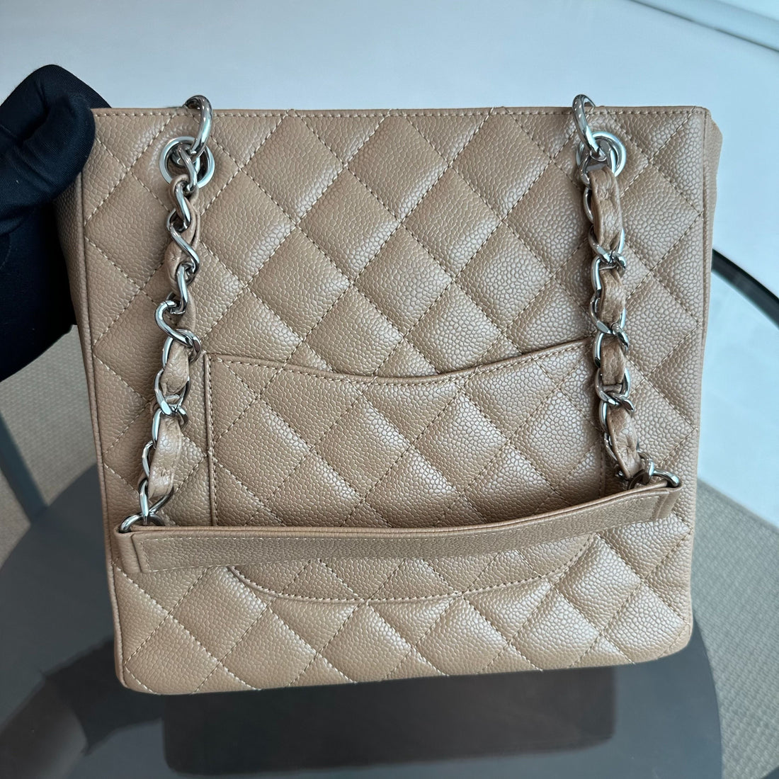 PST Caviar Petite Shopping Tote Dark Beige Brown SHW No 11