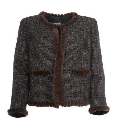 Chanel brown tweed/ fur jacket  AVC1942