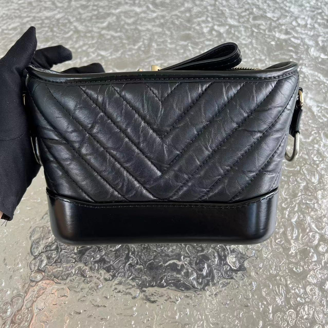 Small Gabrielle Chevron Calfskin Black Golden Hardware Series 27