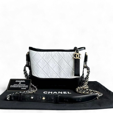 Chanel Small Gabrielle Hobo Quilted Calfskin Black White Two-tone Hardware
