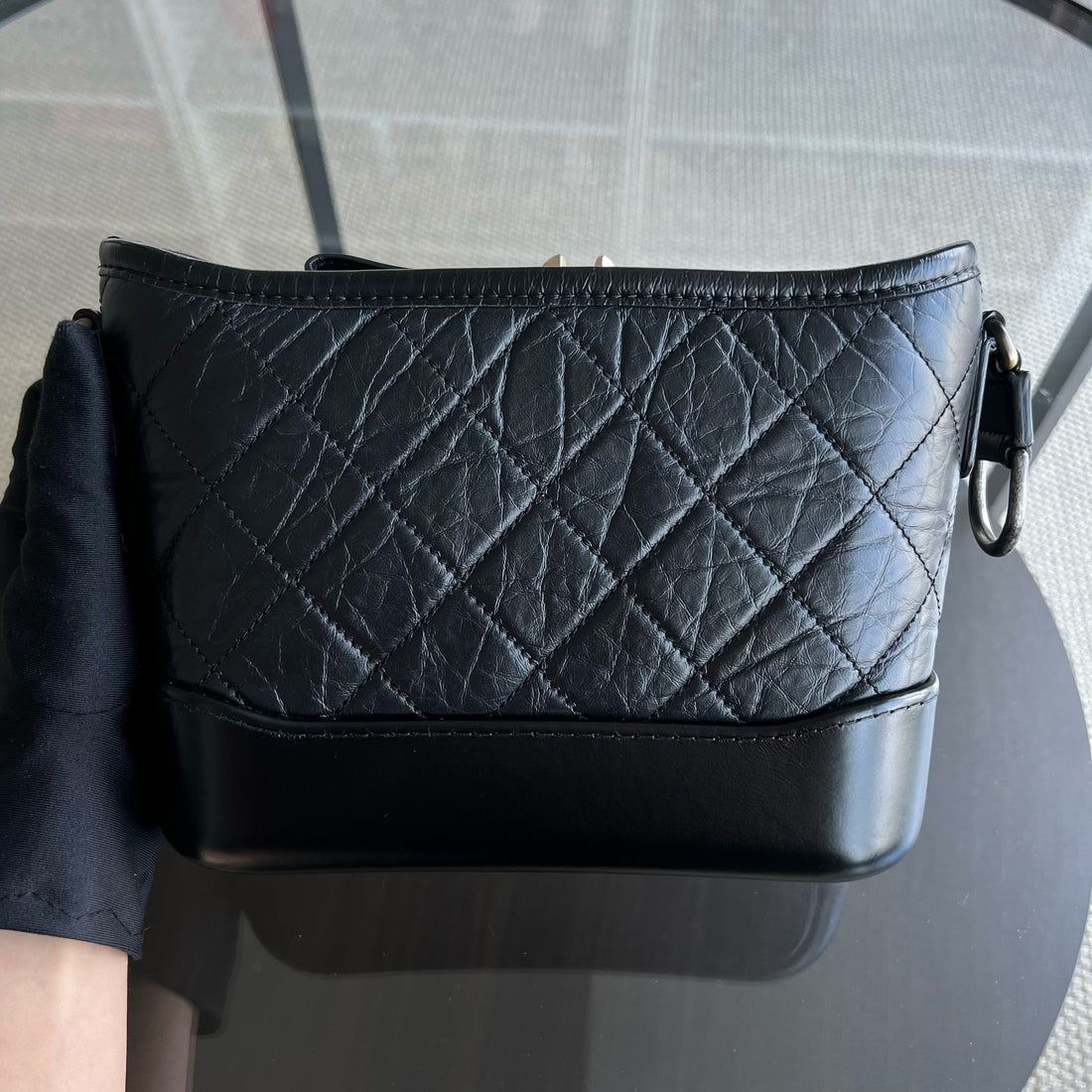 Small Gabrielle Quilted Calfskin Black Two-Tone Hardware Series 24