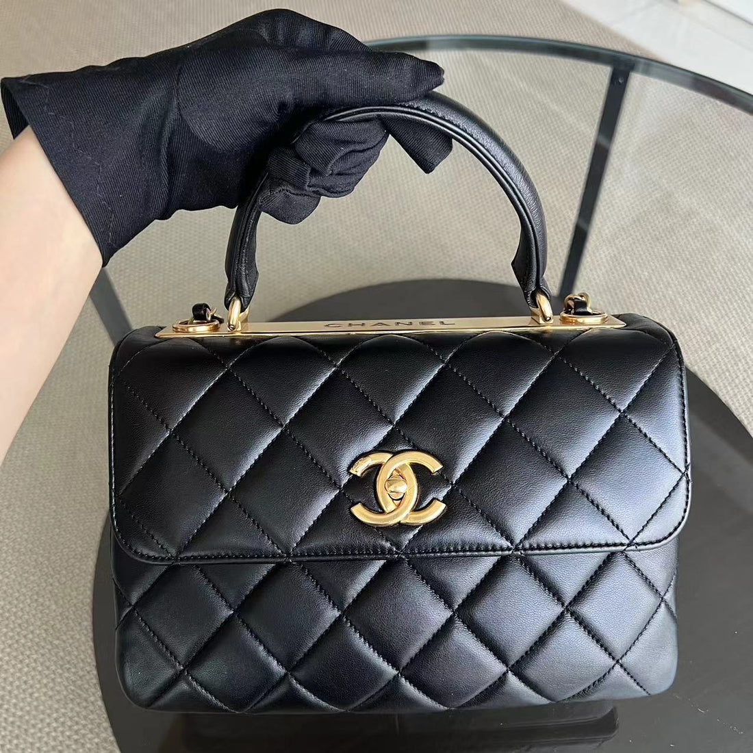 Trendy CC Small Quilted Lambskin Black Golden Hardware Series 21