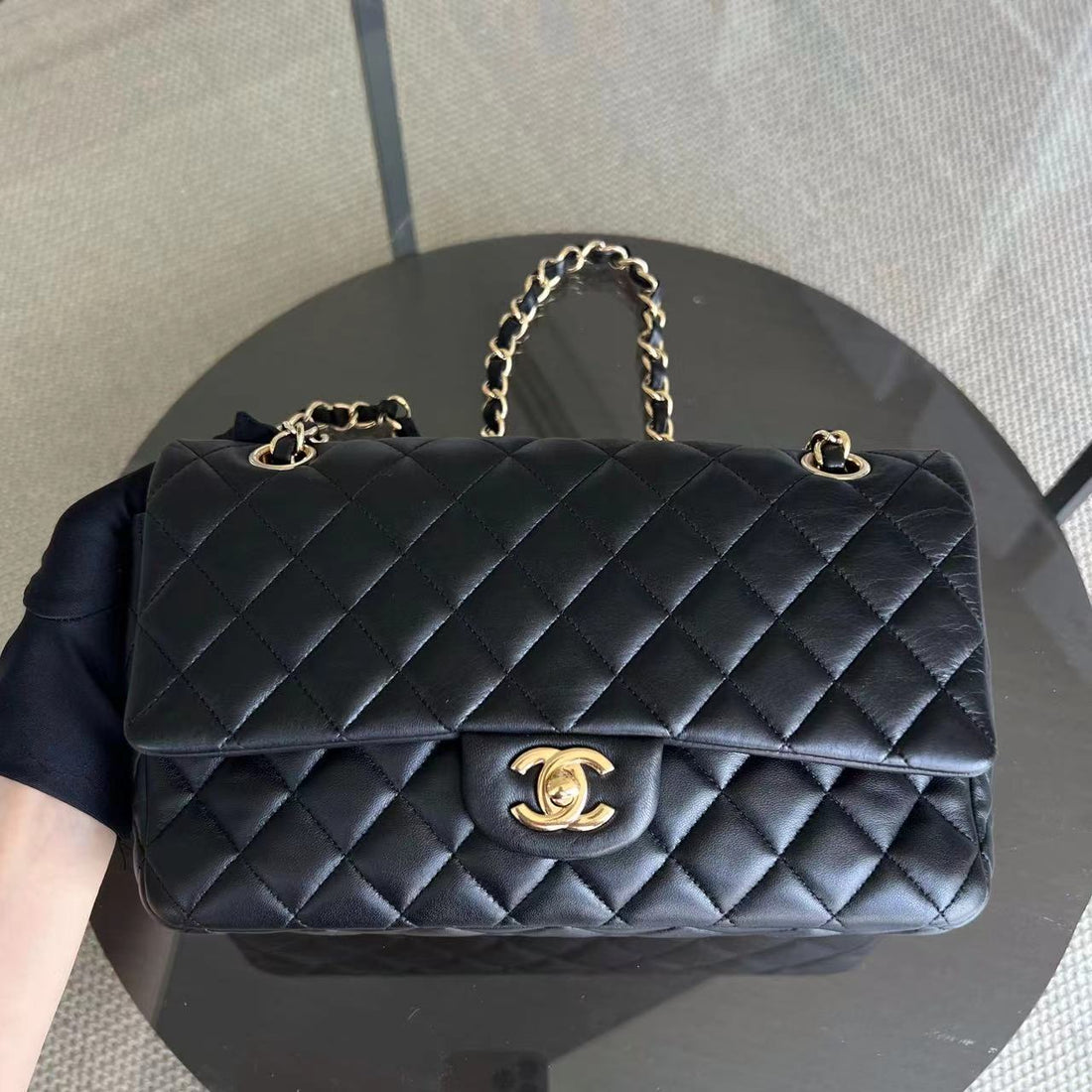 Valentine Quilted Lambskin Black Golden Hardware Series 19