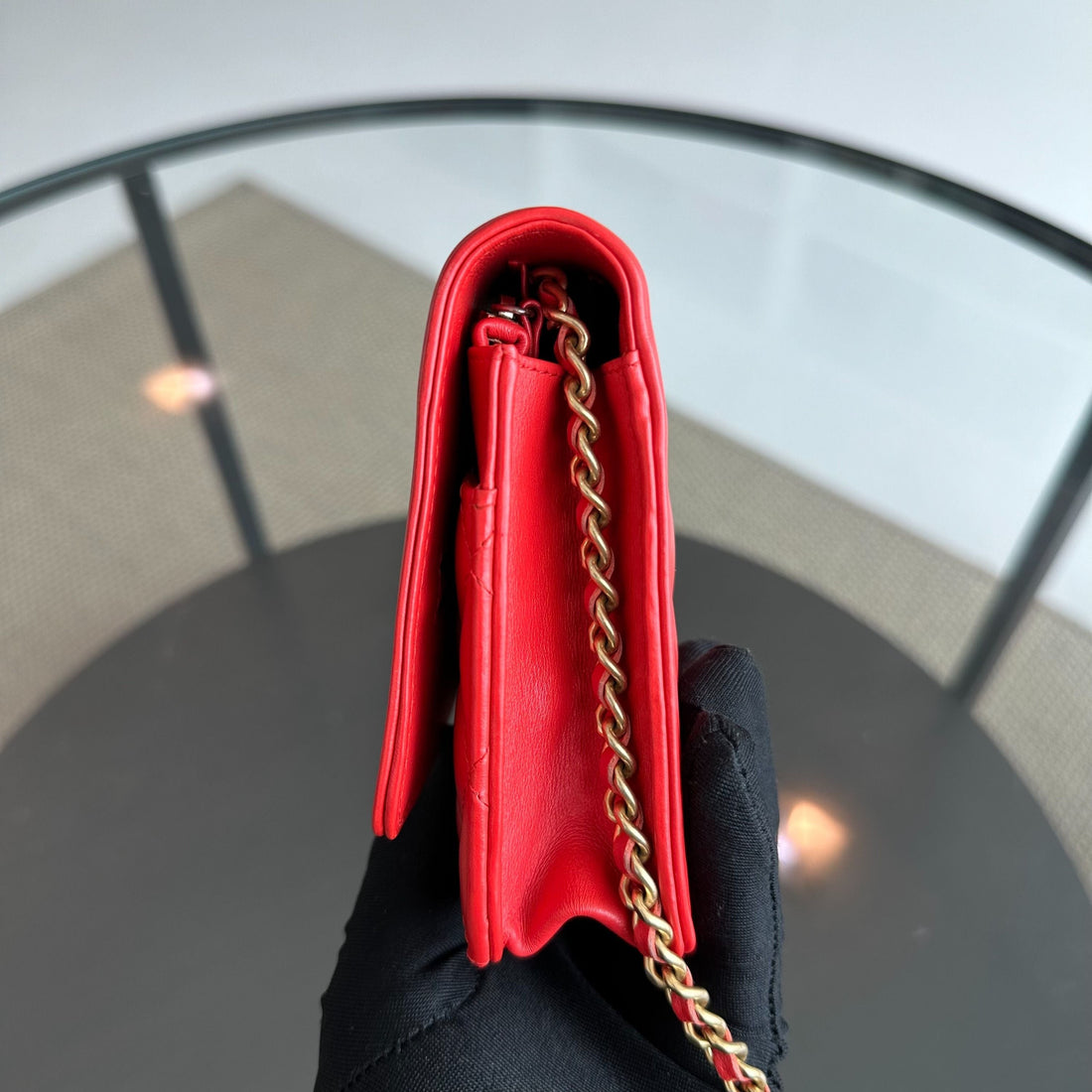 WOC Wallet On Chain Boy Lambskin Salmon Red GHW No 23