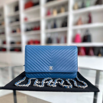 WOC Wallet On Chain Lambskin Chevron Blue SHW NO 22