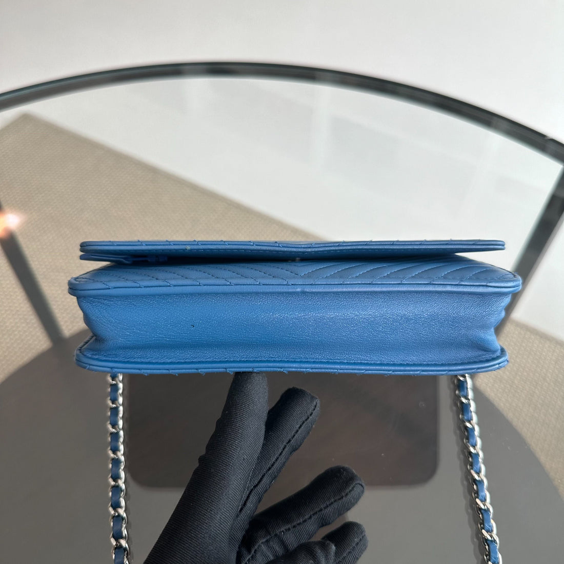 WOC Wallet On Chain Lambskin Chevron Blue SHW NO 22