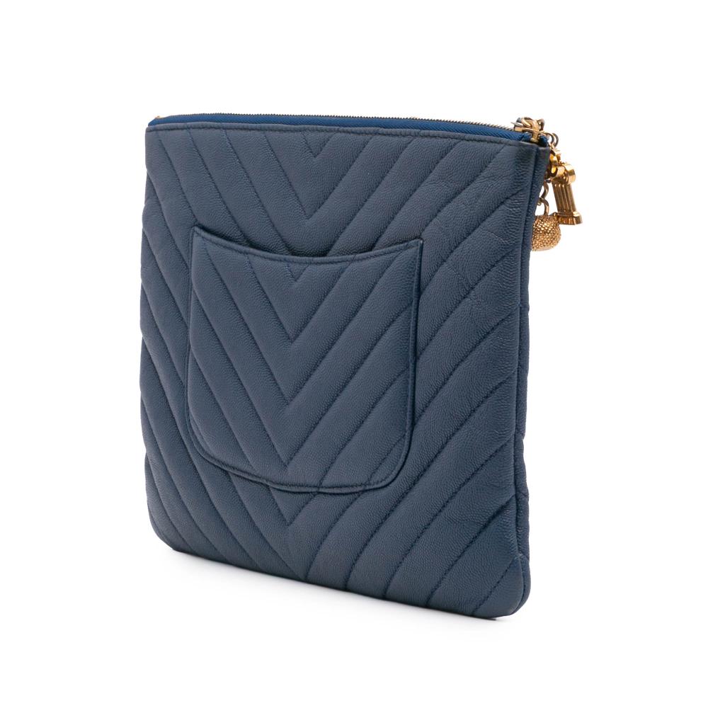 Navy Leather Chanel Clutch
