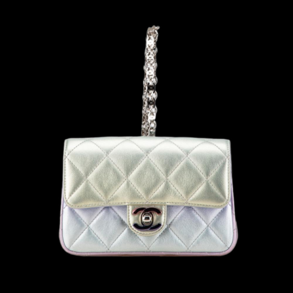 Silver Leather Chanel Clutch