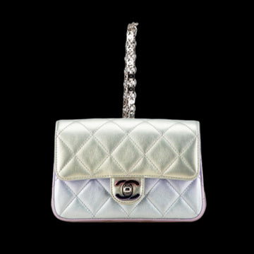 Silver Leather Chanel Clutch