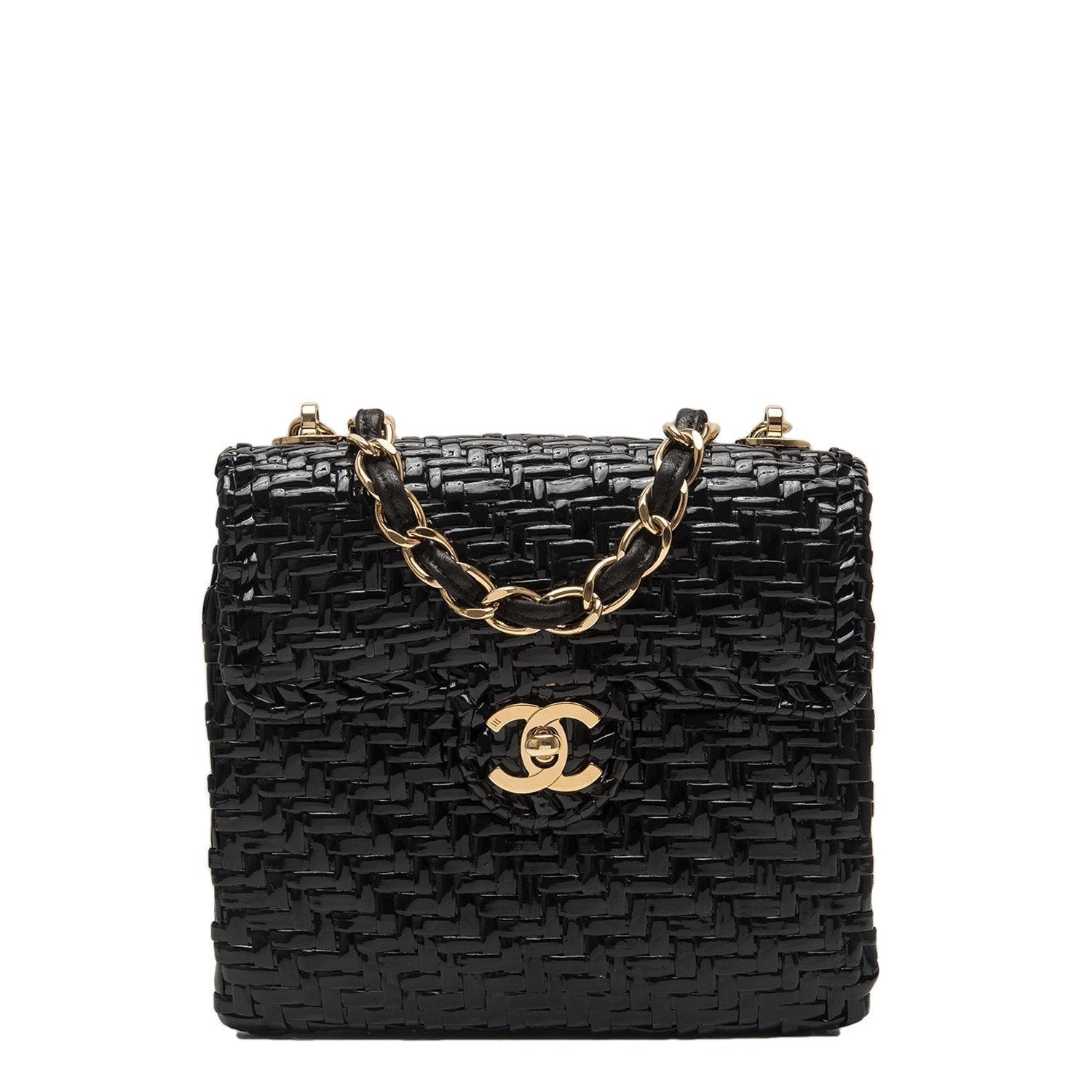 Chanel Vintage Glazed Black Wicker Mini Flap Bag