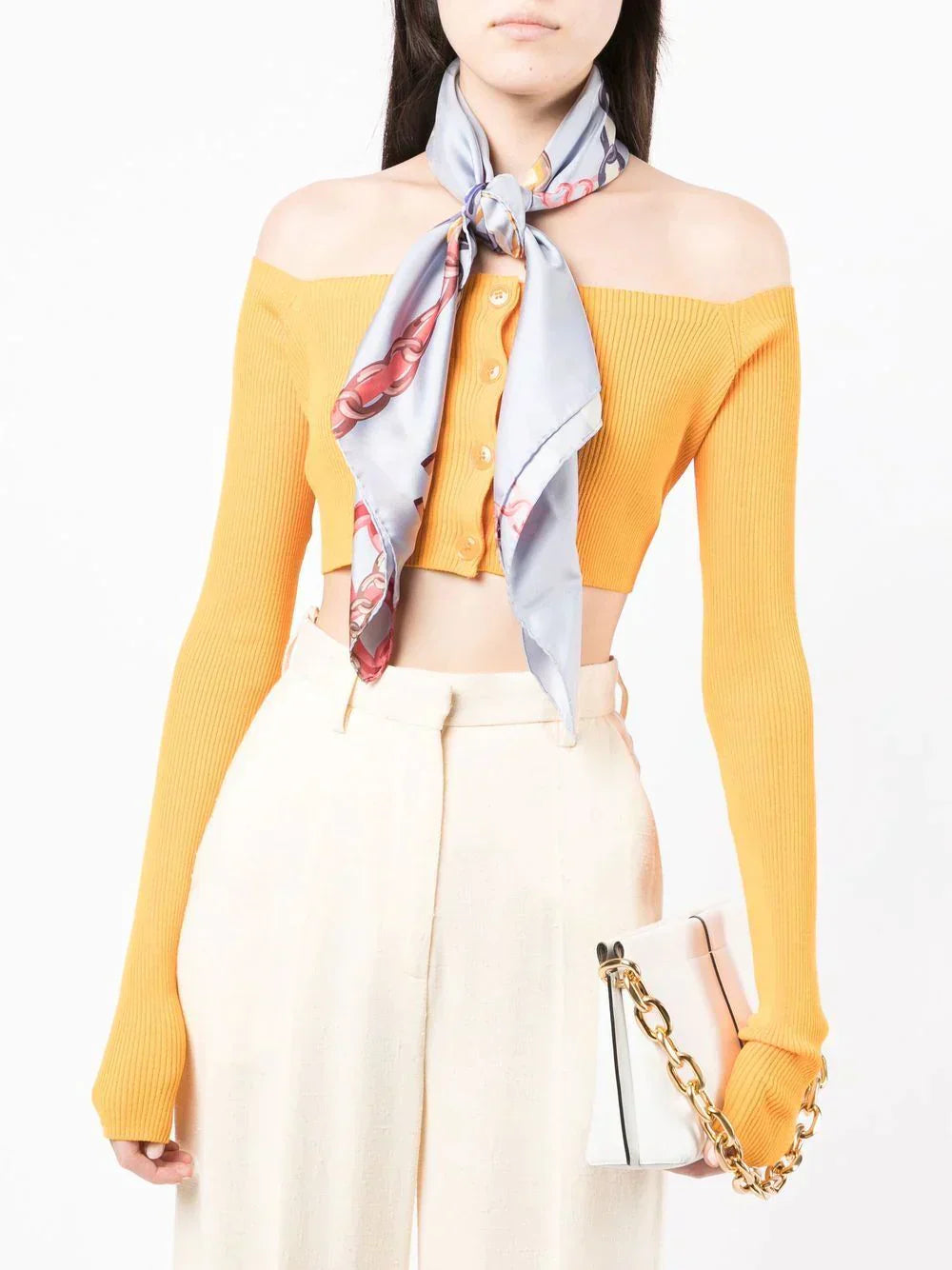 Top Quality Chanel Light Blue Chain Motif Silk Scarf