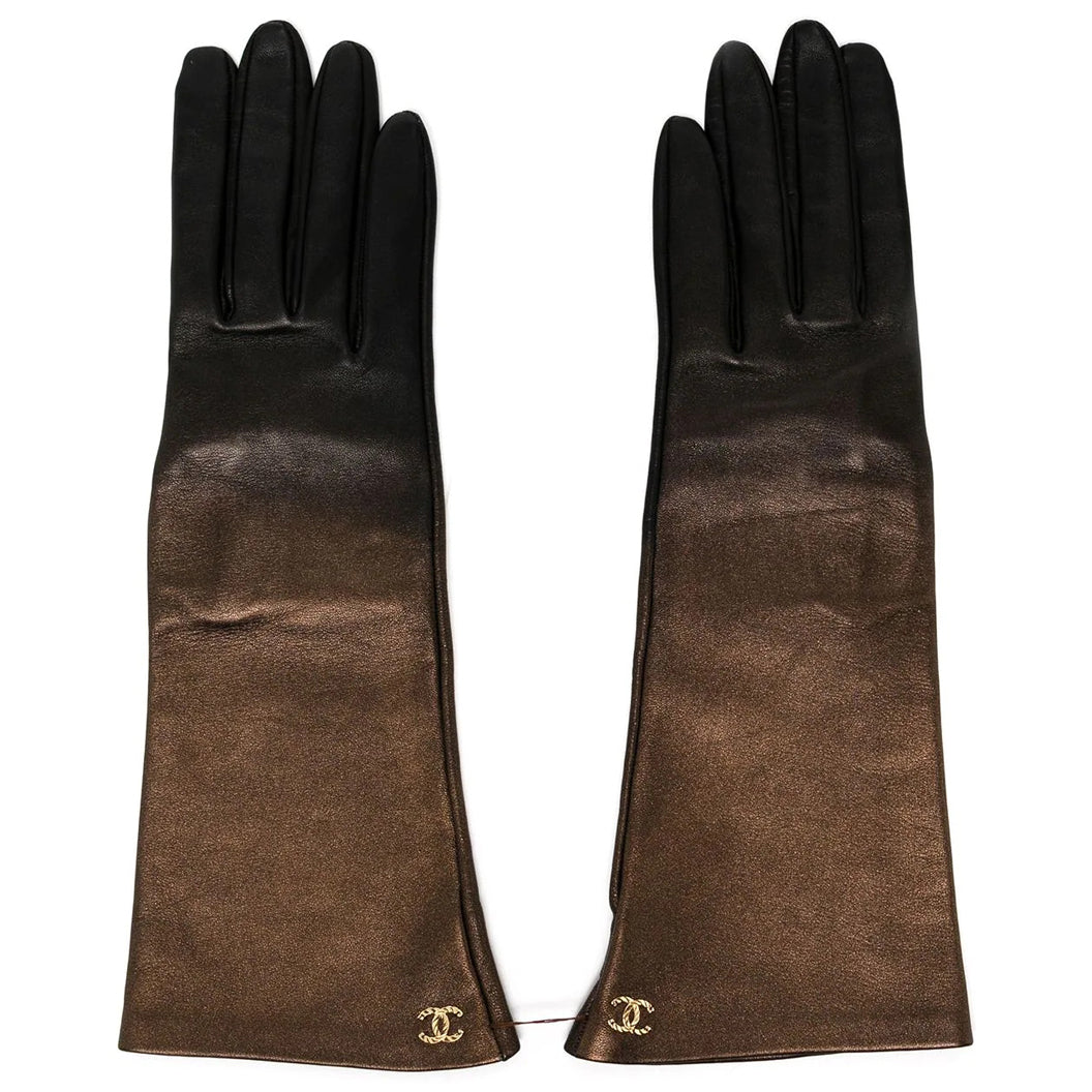 Top Quality Chanel Metallic Bronze Leather Gloves