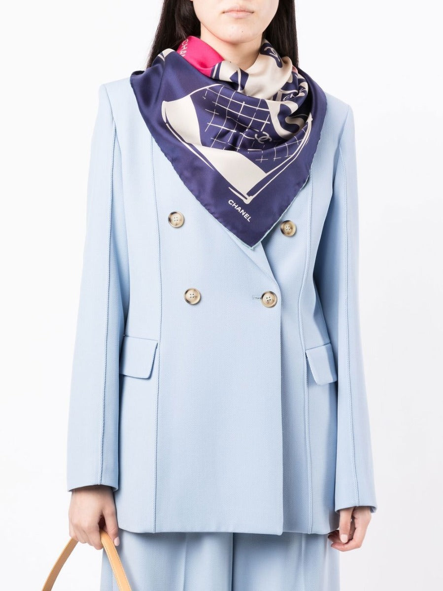 Top Quality Chanel Navy Luggage Motif Silk Scarf