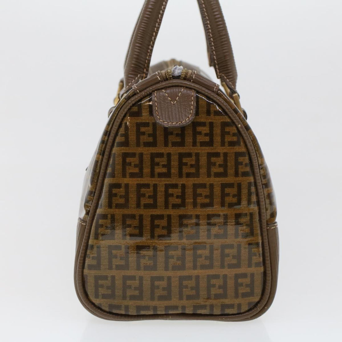 FENDI Zucchino Canvas Hand Bag Enamel Brown Auth cl569