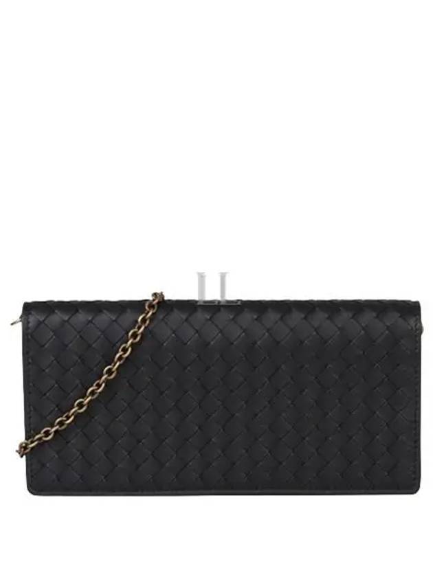Bottega Veneta Leather Intrecciato Chain Shoulder Bag Black
