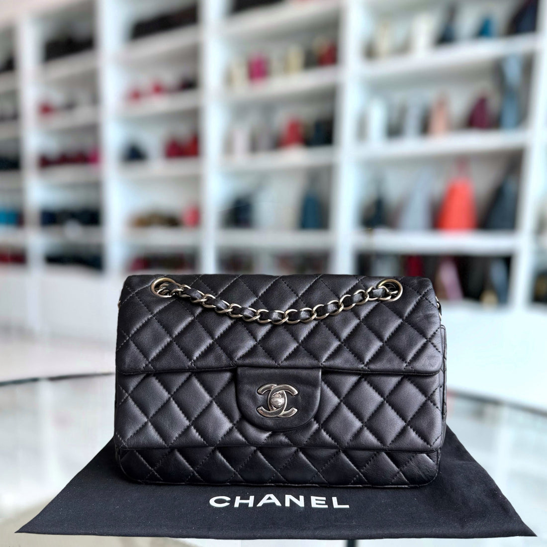 Chanel Tri-fold Seasonal Flap - Quilted Lambskin Black Silver Hardware Series 13