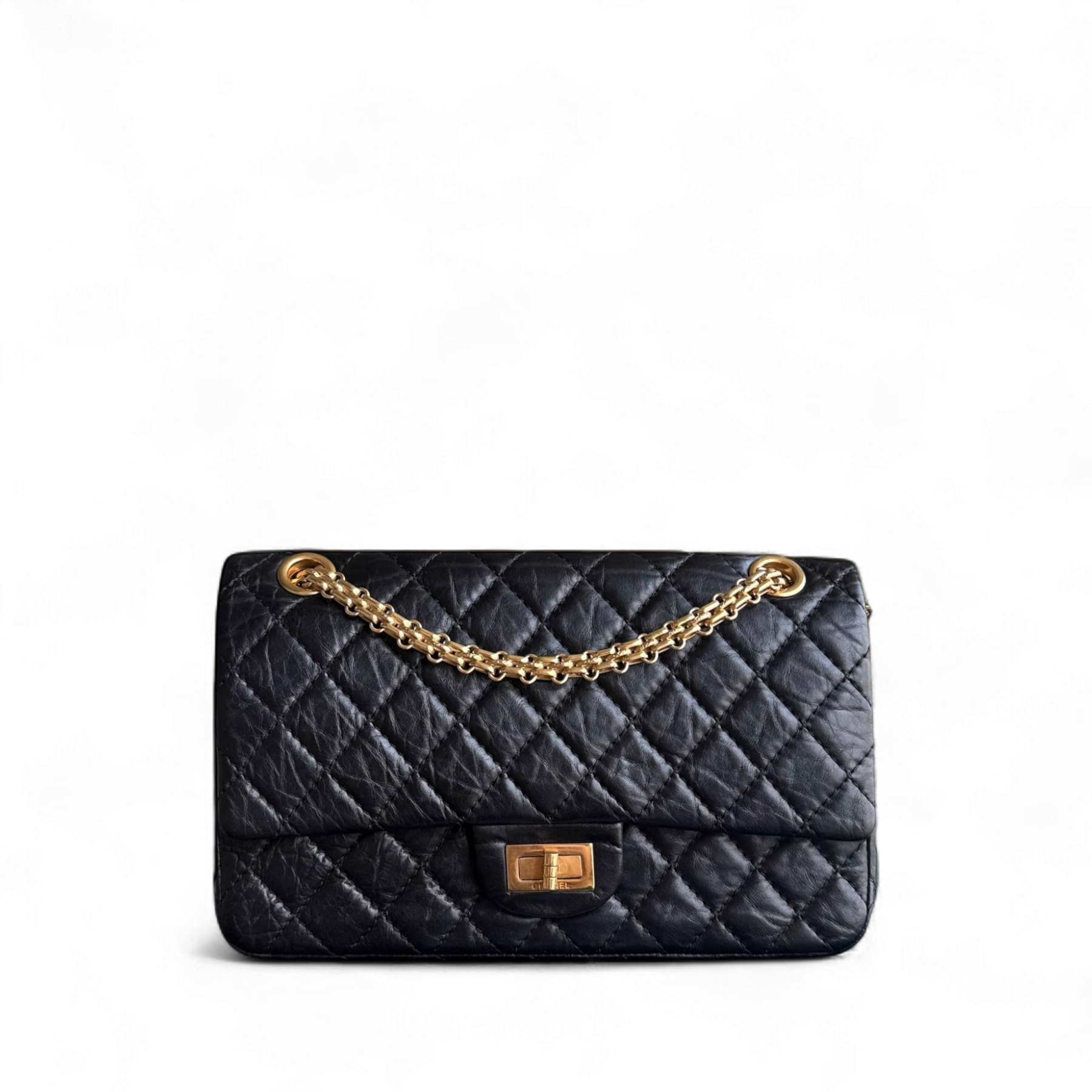 Chanel 2.55 Reissue 225 - 24CM Quilted Aged Calfskin Black Gold Hardware Series 12